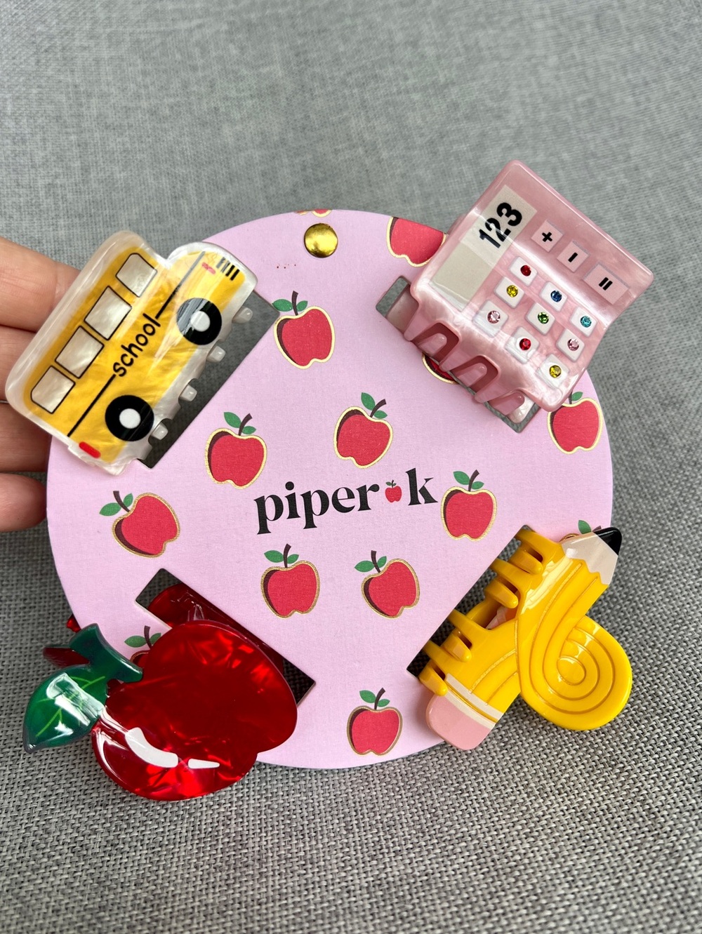Piper K School Teacher Novelty set of 4 hair claw clips apple school bus pencil